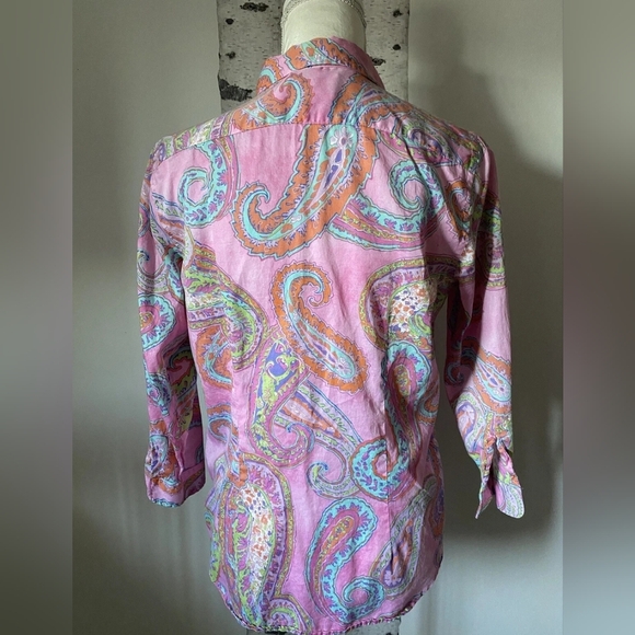 Lauren Ralph Women Button Up Long Sleeve Priya Pink Paisley - Picture 4 of 5